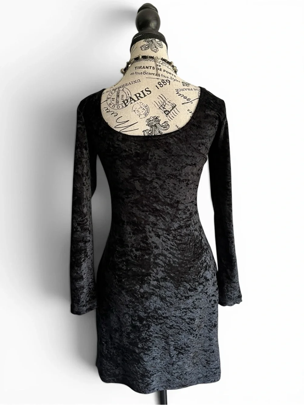 🇨🇦 Vintage 90s Le Château Black Crushed Velvet Bodycon Dress Goth Witchy Medium - Picture 4 of 9